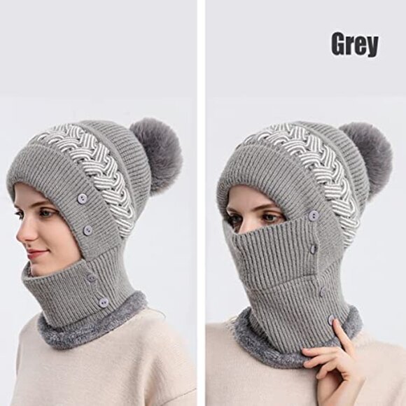 Fleece Lined Balaclava Beanie Set, One-Piece Winter Mask for Outdoor Activities main image 6